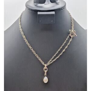 SILPADA Retired Freshwater Pearl Pendant Double Sterling Silver Chain Necklace
